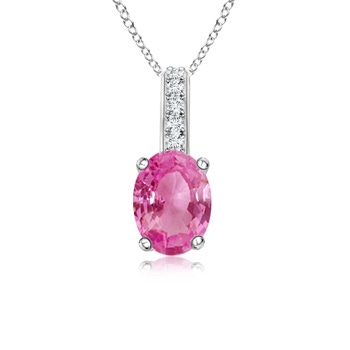 7x5mm AAA Oval Pink Sapphire Solitaire Pendant with Diamond Bale in White Gold