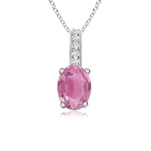 6x4mm AA Oval Pink Tourmaline Solitaire Pendant with Diamond Bale in White Gold