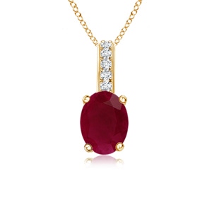 6x4mm A Oval Ruby Solitaire Pendant with Diamond Bale in Yellow Gold 