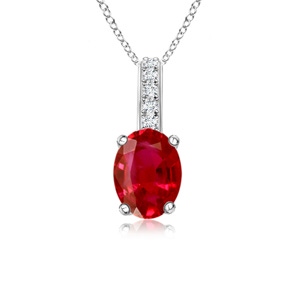 6x4mm AAA Oval Ruby Solitaire Pendant with Diamond Bale in White Gold