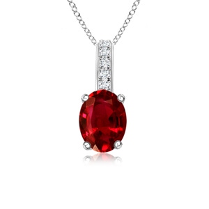 6x4mm AAAA Oval Ruby Solitaire Pendant with Diamond Bale in White Gold