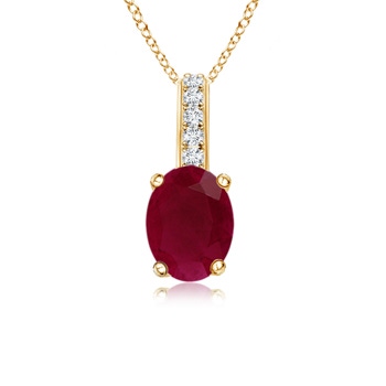 7x5mm A Oval Ruby Solitaire Pendant with Diamond Bale in Yellow Gold 