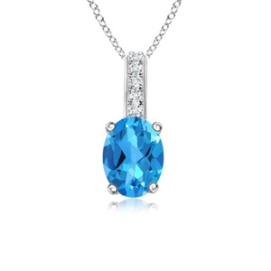6x4mm AAAA Oval Swiss Blue Topaz Solitaire Pendant with Diamond Bale in P950 Platinum