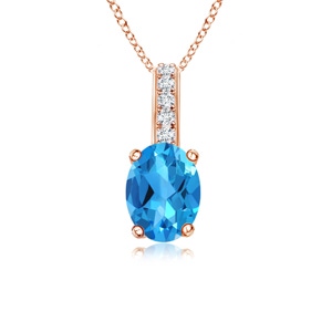 6x4mm AAAA Oval Swiss Blue Topaz Solitaire Pendant with Diamond Bale in Rose Gold