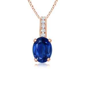 6x4mm AAA Oval Blue Sapphire Solitaire Pendant with Diamond Bale in Rose Gold