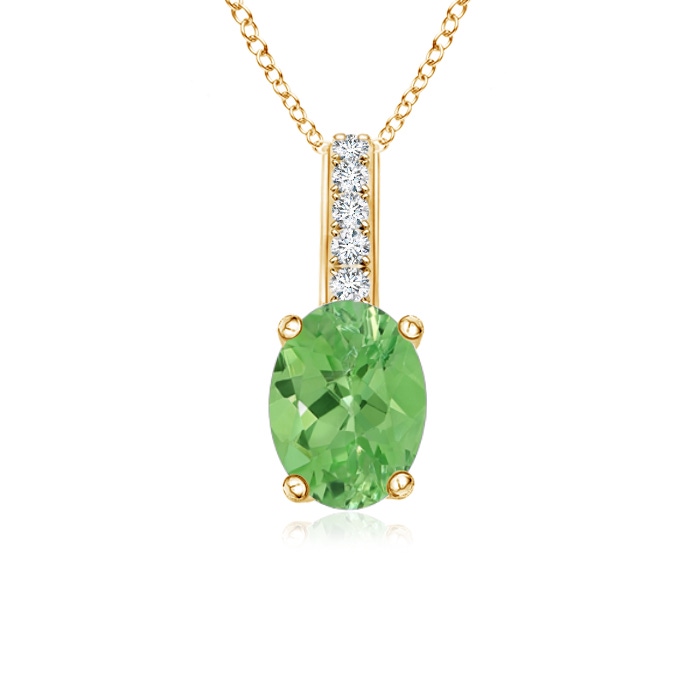 6x4mm A Oval Tsavorite Solitaire Pendant with Diamond Bale in Yellow Gold 