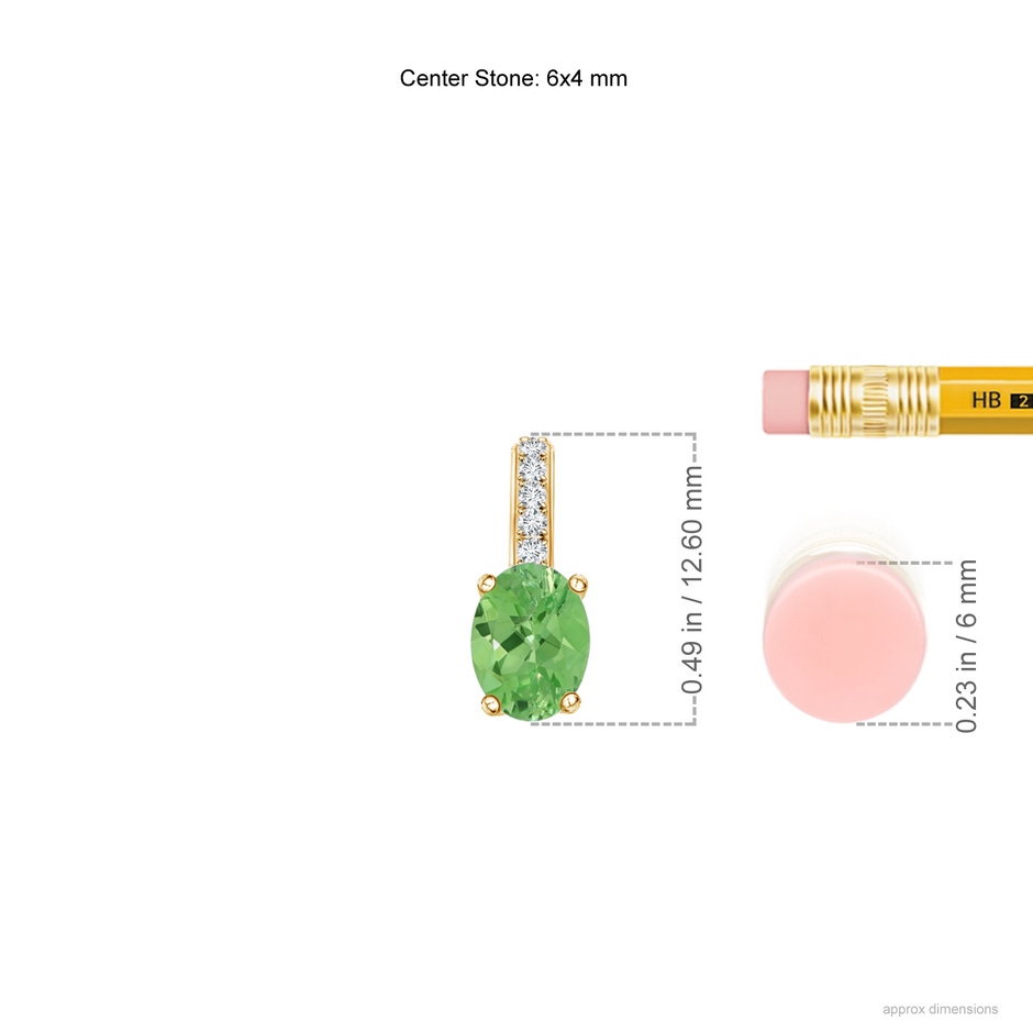 6x4mm A Oval Tsavorite Solitaire Pendant with Diamond Bale in Yellow Gold ruler