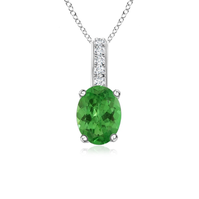 6x4mm AA Oval Tsavorite Solitaire Pendant with Diamond Bale in 18K White Gold 