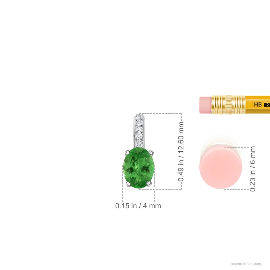 6x4mm AA Oval Tsavorite Solitaire Pendant with Diamond Bale in 18K White Gold ruler