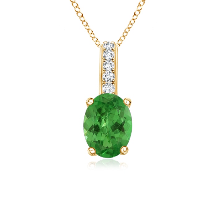 6x4mm AA Oval Tsavorite Solitaire Pendant with Diamond Bale in Yellow Gold 