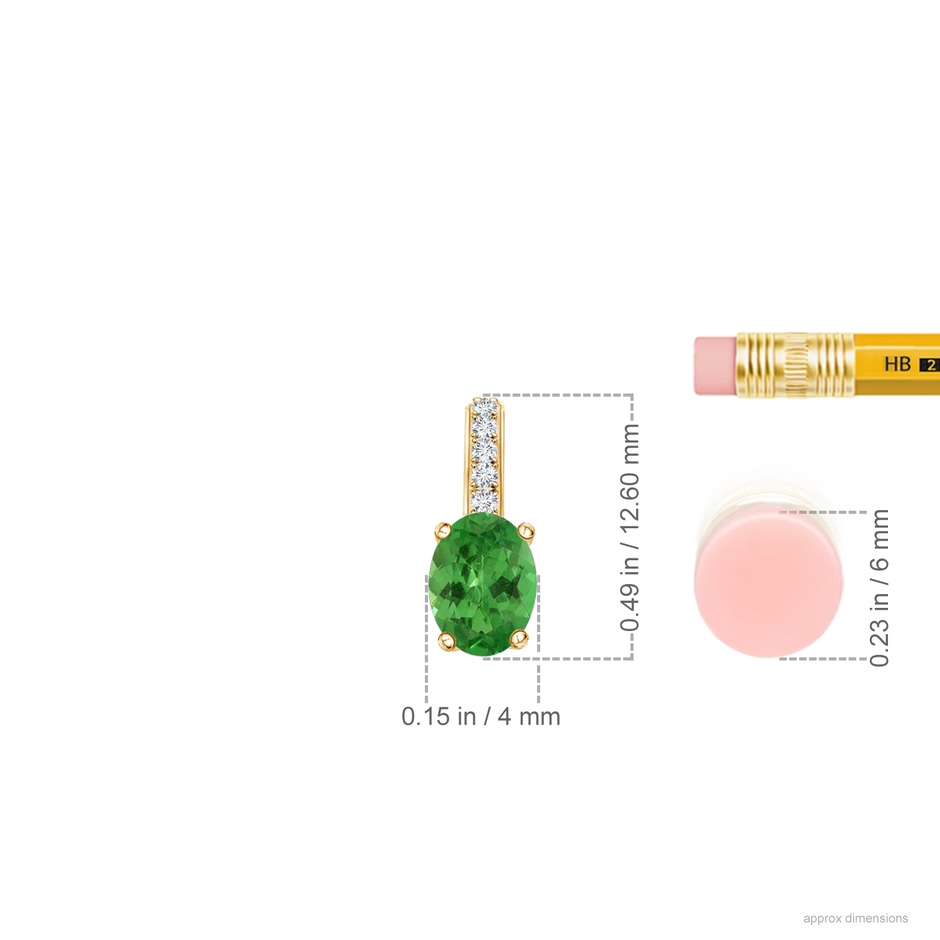 6x4mm AA Oval Tsavorite Solitaire Pendant with Diamond Bale in Yellow Gold ruler