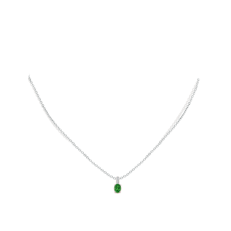 6x4mm AAAA Oval Tsavorite Solitaire Pendant with Diamond Bale in P950 Platinum pen