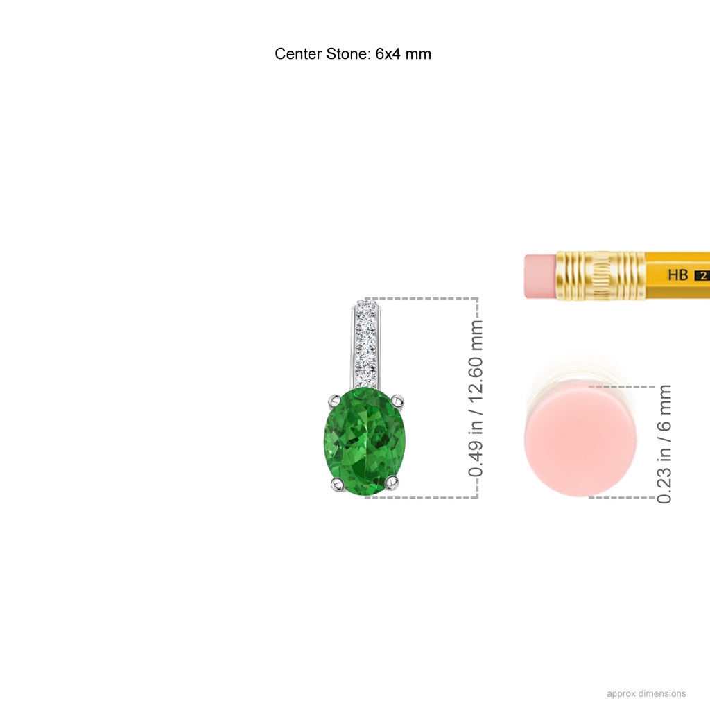 6x4mm AAAA Oval Tsavorite Solitaire Pendant with Diamond Bale in White Gold Ruler