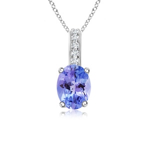 6x4mm AAA Oval Tanzanite Solitaire Pendant with Diamond Bale in White Gold