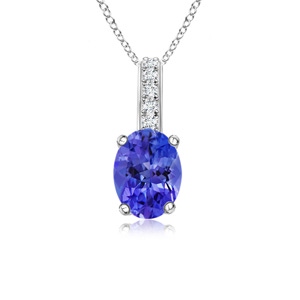 6x4mm AAAA Oval Tanzanite Solitaire Pendant with Diamond Bale in S999 Silver