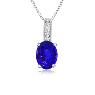 7x5mm AAAA Oval Tanzanite Solitaire Pendant with Diamond Bale in White Gold