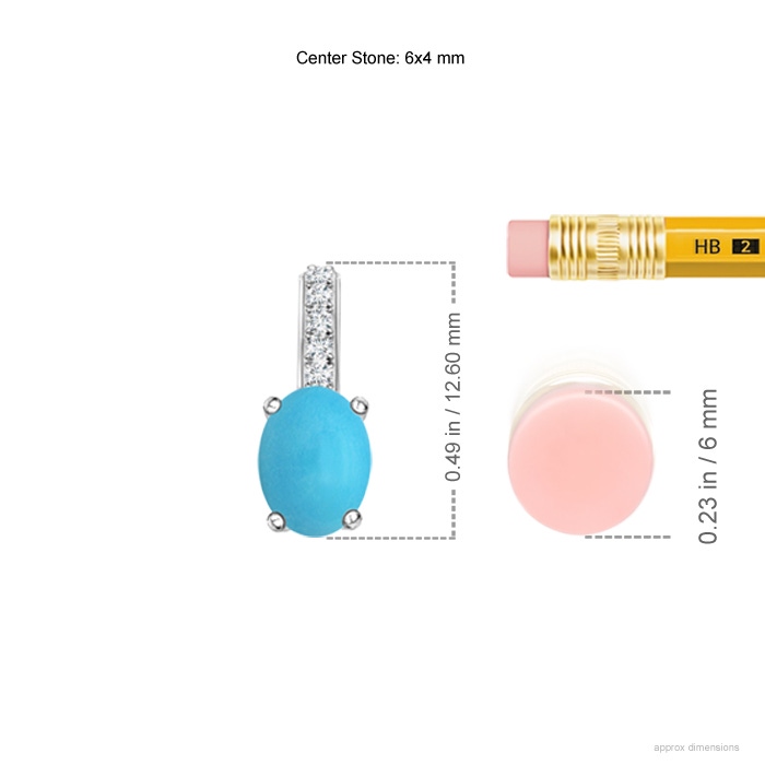 6x4mm AA Oval Turquoise Solitaire Pendant with Diamond Bale in White Gold ruler