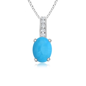 6x4mm AAA Oval Turquoise Solitaire Pendant with Diamond Bale in White Gold 