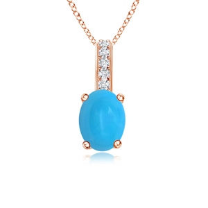 6x4mm AAAA Oval Turquoise Solitaire Pendant with Diamond Bale in Rose Gold