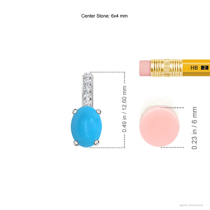 6x4mm AAAA Oval Turquoise Solitaire Pendant with Diamond Bale in White Gold ruler