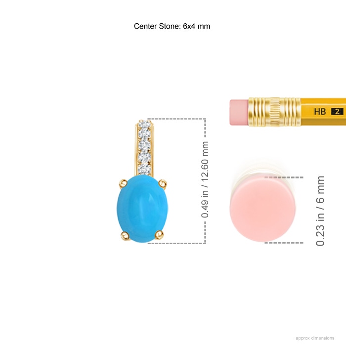 6x4mm AAAA Oval Turquoise Solitaire Pendant with Diamond Bale in Yellow Gold ruler