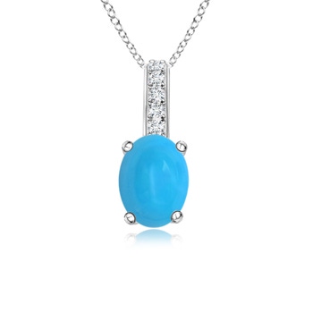 7x5mm AAAA Oval Turquoise Solitaire Pendant with Diamond Bale in S999 Silver 