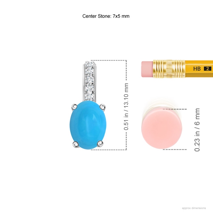 7x5mm AAAA Oval Turquoise Solitaire Pendant with Diamond Bale in S999 Silver ruler