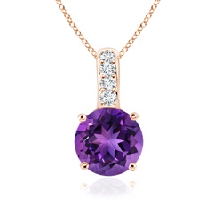 4mm AAAA Solitaire Round Amethyst Pendant with Diamond Bale in Rose Gold