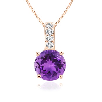 6mm AAA Solitaire Round Amethyst Pendant with Diamond Bale in Rose Gold