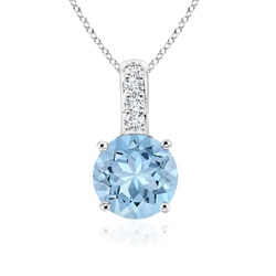 4mm AAA Solitaire Round Aquamarine Pendant with Diamond Bale in White Gold