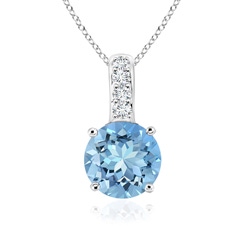 4mm AAAA Solitaire Round Aquamarine Pendant with Diamond Bale in P950 Platinum 
