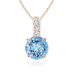 4mm AAAA Solitaire Round Aquamarine Pendant with Diamond Bale in Rose Gold 