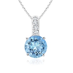 4mm AAAA Solitaire Round Aquamarine Pendant with Diamond Bale in S999 Silver