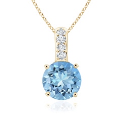 4mm AAAA Solitaire Round Aquamarine Pendant with Diamond Bale in Yellow Gold 
