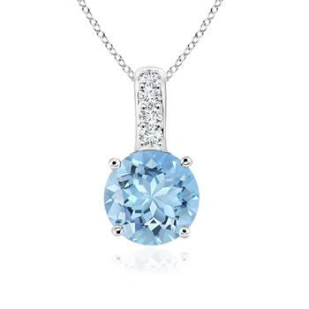 6mm AAAA Solitaire Round Aquamarine Pendant with Diamond Bale in P950 Platinum