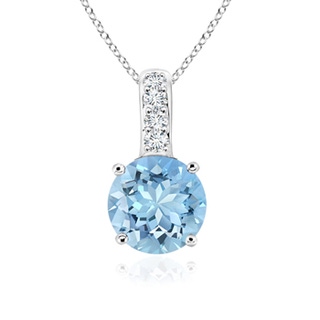 6mm AAAA Solitaire Round Aquamarine Pendant with Diamond Bale in White Gold