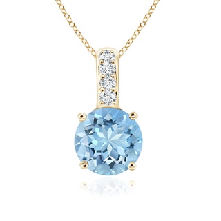 6mm AAAA Solitaire Round Aquamarine Pendant with Diamond Bale in Yellow Gold