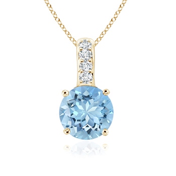 6mm AAAA Solitaire Round Aquamarine Pendant with Diamond Bale in Yellow Gold 