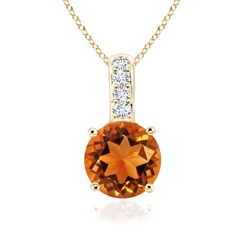 4mm AAAA Solitaire Round Citrine Pendant with Diamond Bale in Yellow Gold
