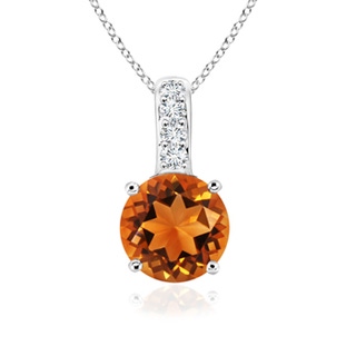 6mm AAAA Solitaire Round Citrine Pendant with Diamond Bale in White Gold