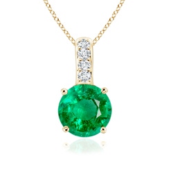 4mm AAA Solitaire Round Emerald Pendant with Diamond Bale in Yellow Gold 