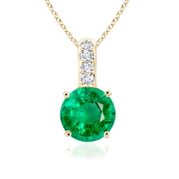 5mm AAA Solitaire Round Emerald Pendant with Diamond Bale in Yellow Gold