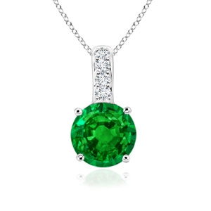 5mm AAAA Solitaire Round Emerald Pendant with Diamond Bale in S999 Silver 
