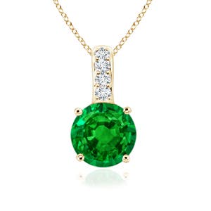 Solitaire Round Emerald Pendant with Diamond Bale | Angara