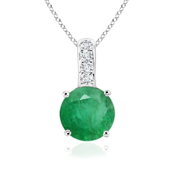 6mm A Solitaire Round Emerald Pendant with Diamond Bale in White Gold 