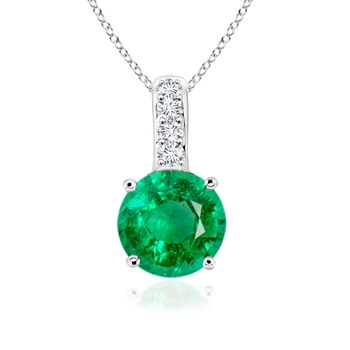 6mm AAA Solitaire Round Emerald Pendant with Diamond Bale in White Gold