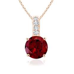 4mm AAA Solitaire Round Garnet Pendant with Diamond Bale in Rose Gold