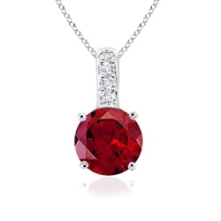 4mm AAAA Solitaire Round Garnet Pendant with Diamond Bale in 9K White Gold