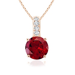 4mm AAAA Solitaire Round Garnet Pendant with Diamond Bale in Rose Gold