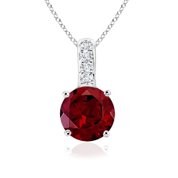 6mm AAA Solitaire Round Garnet Pendant with Diamond Bale in S999 Silver